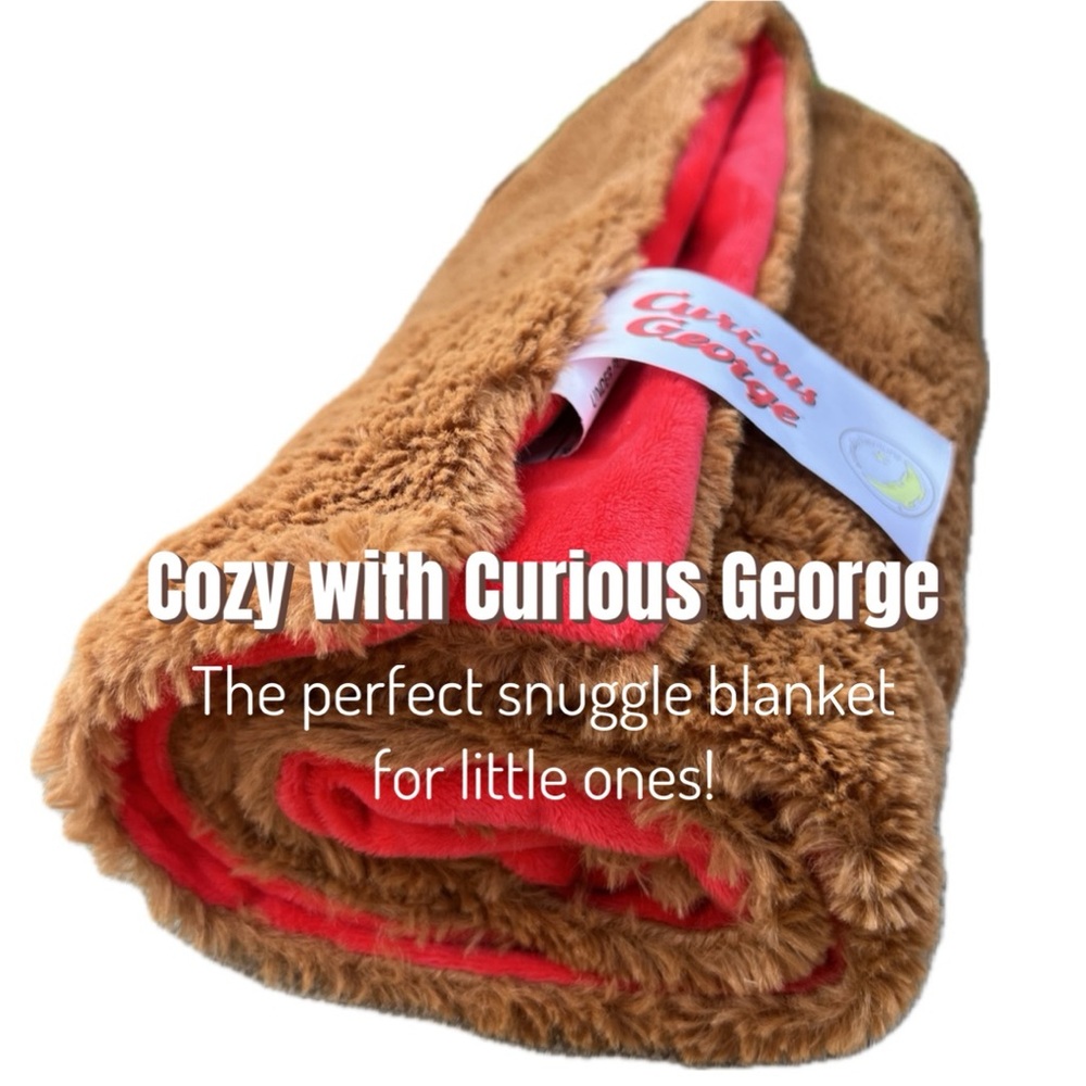 Curious George Blanket Faux Fur Plush Fleece Cozy Baby Toddler Throw Brown Red